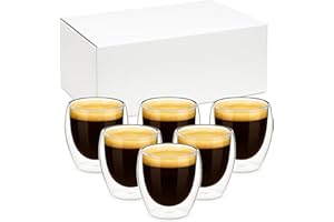 L&W Luck 6 Pezzi Tazzine Caffe Vetro Doppia Parete,80ml Bicchieri Caffe Vetro Borosilicato Lavabili Trasparenti per Latte tè Macchiato Whiskey Tè Caffè (Stile 1)