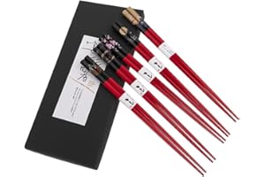lachineuse - Coffret Baguettes Japonaises Mont Fuji - 5 Paires Colorées Paysages Zen Estampes - Vague Hokusai - Chopsticks - Sushi, Ramen, Nouilles & Riz - Cadeau Cuisine Asiatique Chinoise