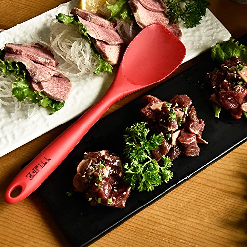 TTLIFE Silikon Küchenhelfer Set von 8 Stücke– Hitzebeständige Pfannenwender Turner, Schaumlöffel , Schöpfkelle , Löffel, Löffel Spatel, Spoonula, Küchenspatel, Basting Pinsel– Perfekt zum Kochen und Backen, Küchenzubehör, Rot - 6