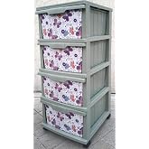 4 &Ccedil;ekmece Tekerlekli B&uuml;y&uuml;kBoy Komidin Sebzelik Kelebek Desen Y&uuml;ksekliği 93cm 43x38 Plastik Dolap Raf