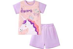 Gumyoss Mädchen Bekleidungsset Kaninchen Einhorn Regenbogen Katze Häschen Kurzärmliges T-Shirt und Shorts Set Kinder Sommer Outfit Kleidung Set Mädchen Gr.92-122