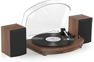 RETROLIFE Vinyl Record Player with Dual Stereo Speakers, Belt Drive Turntable with Bluetooth Input 3 Speed Playback AT-3600L Cartridge RCA Out Vintage Turntable