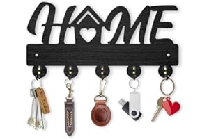 MAYJOYDIY Home Key Holder for Wall 30×15.2cm House Heart Black Wooden Key Hanger 5 Alloy Hooks Family Wall Mounted Decorative Key Hooks Rack Home Decor Gift for Entryway Front Door Hallway