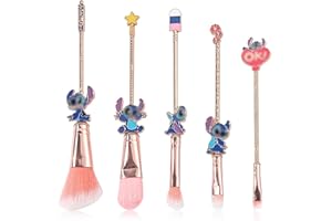 WECHIP [5 Pcs] Stich Makeup Brush Set, Stich Gifts Cosmetic Brushes for Powder Eyeshadow Blushes Lips, Portable Kawaii Makeup Brush Set, Stich Gifts for Girl Women