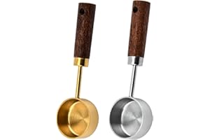 TOZBLEU Cuchara de café,2 pcs cuchara de café retro de acero con mango de madera, cuchara medidora de 15 ml para granos de café,azúcar en polvo, granos de café, utensilios de cocina para el hogar