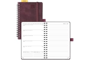 POPRUN Agenda de Poche 2025 A6 Semainier D'août 2024 à déc 2025 Scolaire - Couverture Souple à Spirale, Papier 80 g/m², Boucle de Stylo Autocollante - Petit Format 16 x 10,5 cm, Bordeaux