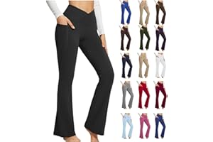 Liebeimmer – Pantalon de yoga bootcut pour femme, legging évasé taille haute croisé avec poches