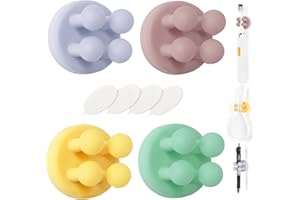 AOT Pack of 4 Adhesive Hooks, Wall Hooks, Silicone, Self-Adhesive, Elastic Cable Holder, Key Hook, Pen Holder, Razor Holder Shower for Bathroom, Kitchen, Secretary (4 Colours)