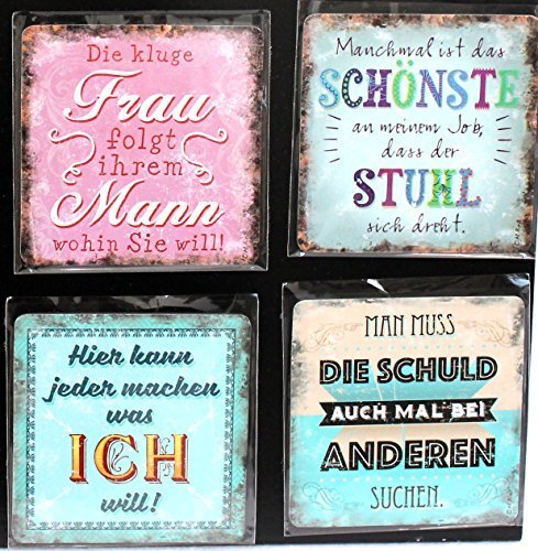 4er Set Magnete mit Sprüchen 65 x 65 mm Kunststoff (Variante B)