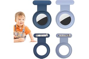 MIUNPRI Airtag Protective Hidden 4Pcs, Silicone Holder, Cover for Itag GPS Tracker With Pin for Children, Older Dogs, Pets, Clothing - Safer Than Air Tag Watch, Blue/Grey