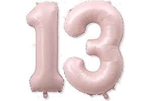 FROOVA 13th Birthday Balloons for Girls, 40'' Foil Self Inflating Dusty Light Baby Pink Number 13 Balloon, Blush Pastel Pink Large Helium 13 Balloon Number for Birthday Party Decor Anniversary Decorations