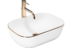 Rea VASQUE À POSER BELINDA GOLD EDGE Lavabo Salle de Bain 465 x 330 x 135 mm en Céramique (Blanc/doré)