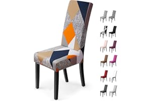 BALLADHOME Coprisedie con Schienale 6 Pezzi Fodere per Sedia Coprisedia Elasticizzato Universale Motivi Stampati Coprisedia per Sala da Pranzo per Sala da Pranzo, Feste, Hotel(6 Pezzi, Geometrico Arancione)-H