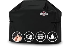 Grillman Grill Cover, Gas BBQ Cover fits Weber BBQ, Brinkmann, Char Broil, Outback - Large BBQ Cover Waterproof, Heavy Duty, Windproof, Rip-Proof and UV Resistant (163L x 61W x 122H cm, Black)