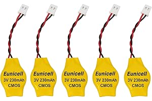 Eunicell 5 x CMOS BIOS Batterie CR2032 3V Lithium-Knopfzelle mit MOLEX-Stecker (2-Pin) – RTC Pufferbatterie inkl. Kabel 15cm Länge für PC Mainboard & Laptop | Behebt Uhrzeitfehler
