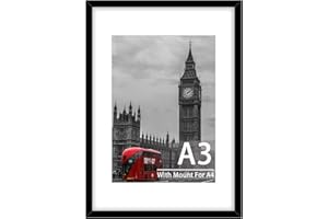 Tinkeps A3 Black Picture Frame - Engineered Wood and Plexiglass, A3 Frame with A4 Mount for A3/A4 Prints, Photos, and Posters, Wall Mountable - A3(29.7x42cm) Photo Frame