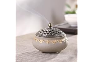 TAIHE Keramik Weihrauchbrenner, Vintage Räuchergefäß, Räucherstäbchenhalter Halter Rund Chinesisch Porzellan Räucherschale mit Metall Deckel und Feuerfeste Matte für Home Deko Geschenk