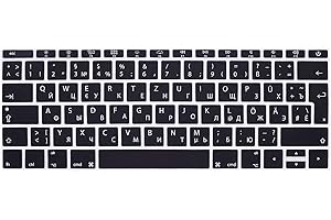 ‎KEYSTICKERS Russische/Deutsche Silikon Abdeckung für MacBook Pro 13" (A1708 - ab Mitte 2016 ohne Touch Bar) und MacBook 12" Retina (A1534), Tastaturschutz - SCHWARZ