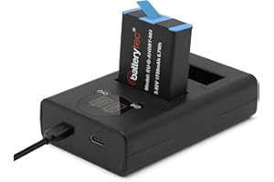 Batterytec Batteria di ricambio con caricabatteria triplo a 2 canali per GoPro Hero 9 ，Hero 10Black, compatibile con caricabatteria e batteria Go Pro 9，10, con cavo micro