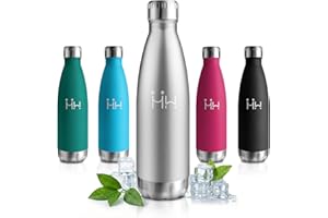 Gourde Isotherme 500ml, Bouteille Métal Sans BPA Étanche, Inox Réutilisable Double Paroi, pour Sport, École, Bureau, Gym, Yoga, Camping, Randonnée