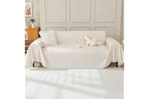 OstepDecor Chenille Sofa Cover 3 Seater, Dog Couch Cover for Corner Sofa, Washable Sofa Slipcover, Couch Protector Loveseat L Shaped Covers with Tassel, Suitable for All Seasons, 180 x 300 cm, Beige