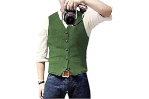 Solovedress Mens Vintage Waistcoat Tweed Wool Regular Fit Suit Vest for Wedding Groomsmen