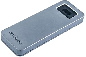 Verbatim Executive Fingerprint Secure SSD da 512 GB, Grigio, SSD esterno con lettore di impronte digitali, USB 3.0, SSD esterno, per Windows & Mac OS X, USB-C SSD, unità flash esterna