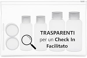 7 PZ Kit Viaggio Liquidi BENESSERE In Linea® - kit Liquidi Aereo - kit viaggio aereo - Travel kit 100 ml - Porta Liquidi da viaggio aereo - 2 flaconi 100 ml + 2 flaconi 50 ml + 2 Porta Crema / Lenti