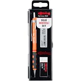rOtring Tikky Mekanik Kurşun Kalem, U&ccedil; ve Silgi Seti, 0,7 mm Kalem, 2B U&ccedil;, Orta Boy Silgi, Neon Turuncu, 3'l&uuml; Set