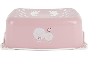 BIECO 11181703 - Enfants étape tendance tabouret, rose, motif de mouton et la fonction anti-glissement, à un seul étage, hauteur de marche 14 cm, de 12 mois à 10 ans