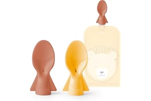 Cherub Baby Universal Reusable Non-Spill Baby Food Pouch Squeeze Spoon Topper Attachment 2 Pack with Travel Case (Caramel/Mimosa)