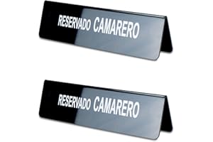 MISUE 2PCs Cartel Reservado Mesa Restaurante - Cartel Reservado para Mesa - Carteles Reservado Camareros - Carteles Reservado Metacrilato - Reservado Sobremesa (2Pcs Negro Camarero, 28cm x 8cm)