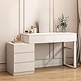 LEDIN Makeup Vanity Desk, Dressing Table with 5 Drawers, Dressing Table Set with Mirror, Storage Cabinets for Girls Dressing Table Bedroom Furniture(Off-White(100-130) x40x73)