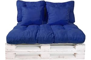 GREATOYAR Cojines Sofá Palets, Cojin Palet Fibra, Cojines Acolchados Palets, Cojín de Respaldo y Asiento, Conjunto 5 Piezas, para Jardín, Terraza, Balcón, Interior y Exterior, Azul