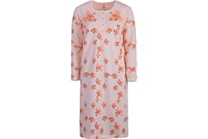 LUCKY Damska koszula nocna, termiczna, długi rękaw, kwiaty, zimowe guziki, rozmiar M, L, XL, XXL