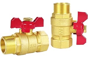 MPLEHDA Valvola a sfera in ottone 3/4 pollici, 2 rubinetti di intercettazione con maniglia ad ala rossa, rubinetto di intercettazione 3/4 pollici, filettatura esterna/filettatura interna, per rubinetti