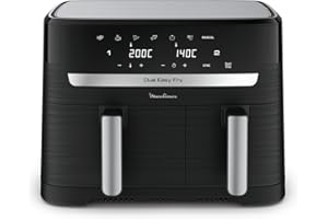 Moulinex Dual Easy Fry, Friggitrice ad Aria con Doppio Cestello XL, 8.3 L/2.2Kg, Capacità fino a 6-8 Persone, Doppia Resistenza Superiore, 7 Programmi, App Ricette, Lavabile in Lavastoviglie, EZ9018