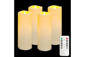VETOUR LED Flameless Candles of 4 Pieces, Waterproof Battery Operated Flickering Candle for Outdoor Use with Timer Remote Control for Balconies, Outdoor Lanterns, Indoor Birthdays, Christmas
