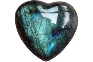 LUCKLY Pierre de Lune Cristal en Forme Coeur Naturel Labradorite Paume Pierre Guérison Gemme Minérale Reiki Chakra Cristal Poli Poche Pierre
