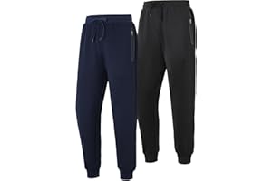 Cimic 2 Pack Men's Joggers Tracksuit Bottoms Pants Track Pants for Men Sports Sweatpants Long Jogging Training Trousers Zip Pockets