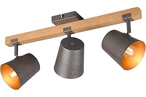 meineWunschleuchte 3-flammiger Deckenstrahler mit Holzbalken, Metallspots Silber antik, Breite 54cm
