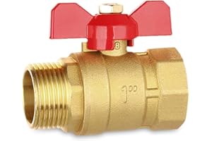 BNGXR Robinet à Boisseau Sphérique, 1 Pouce en laiton Vanne à Bille avec Poignée Papillon Rouge, Filetage Externe/Filetage Interne Passage Complet DN25, Idéale pour Eau Chaude/Froide