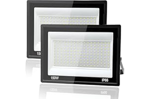 Tkdaksy 2 Pezzi Faro LED Esterno 150W, 1M Cavo Bianco Freddo 6500K, IP66 Impermeabile Farettdao LED esterno, 15000LM Faretti LED Esterno, per Giardini, Cortili, Piazza, Parchi, Garage, Fabbriche