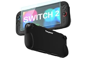 Teyomi Custodia protettiva in silicone compatibile con Nintendo Switch 2, Cover antiurto per Nintendo Switch 2 con pellicola protettiva in vetro temperato, custodia ergonomica per Switch 2 (Nero)