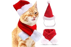 QUOHE Katzen Hunde Weihnachtskostüm, Haustier Kostüm Weihnachten Kleidung Weihnachtsmütze und Schal für Klein Hund Katze, Rot Katzenbekleidung Hundebekleidung Lustig Mütze Deko Weihnachts Outfit Geschenk