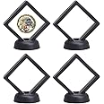 FKYzixeh 3D Floating Frame with Stand, Challenge Coin Display Holder, 4 Pack Floating Display, 2.75"x2.75" Gift Packing Frame (Black)