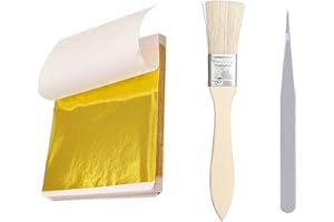 CYMYGS 100 Pcs Gold Leaf Sheets, Edible Gold Leaf Kit with Brush Tweezer Edible for Cakes, Desserts, Chocolate, Furniture Decor, Craft, Face Masks, Nail Art, Gilding Art Supplies for Decorate