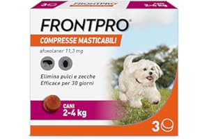 FRONTPRO 3 comprimés à croquer antiparasitaire pour chiens pesant 2 à 4 kg Protège contre les puces les œufs et les larves anti-puces en boîte de 3 comprimés de 11,3 mg d'Afoxolaner, 2 kg - 4 kg