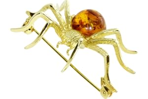 InCollections Damen-Brosche 925/000 Sterlingsilber vergoldet mit Bernstein, Spinne 0020233040100