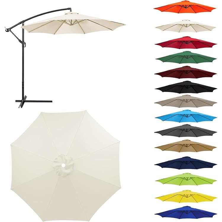 Toile De Remplacement Pour Parasol 6 Baleines 3 Mètres - Tissu Polyester Imperméable Anti-UV - Couleur Crème